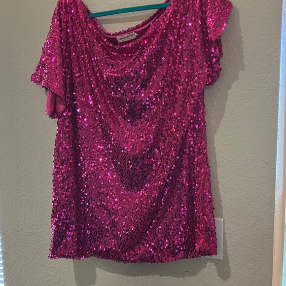 Anna-Kaci Tops - Glamorous Pink Sequin Short Sleeve Top